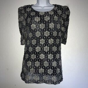 2/$20 Dressbarn Embroidered Gray Lace Top M